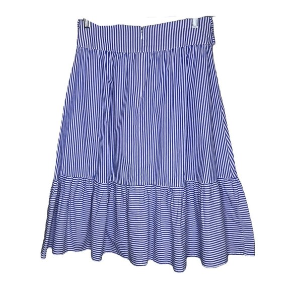 J.Crew Factory Womens Skirt Size 2 Blue Striped Tie Waist Ruffle Hem A-line - Picture 2 of 7
